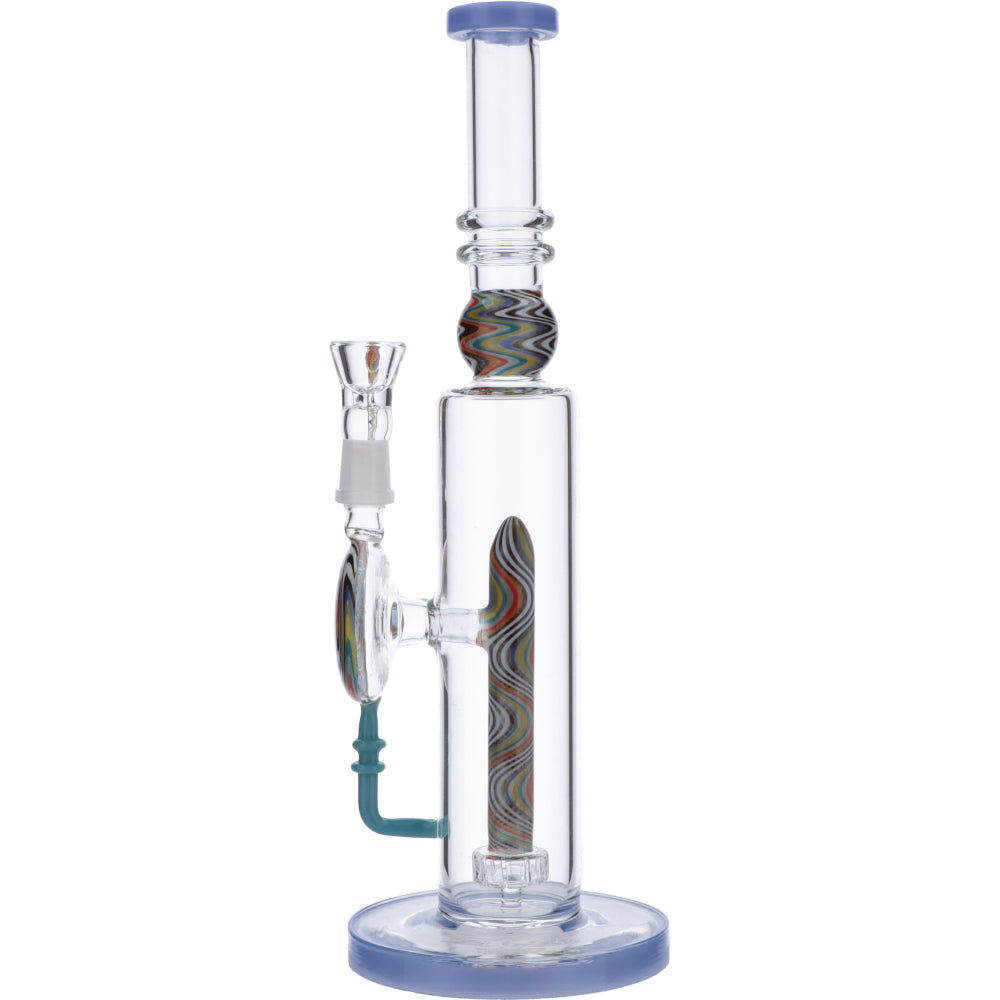 Straight Bong with Wig Wag Showerhead Perc | 12.5 inch | Milky Blue | Side view 2