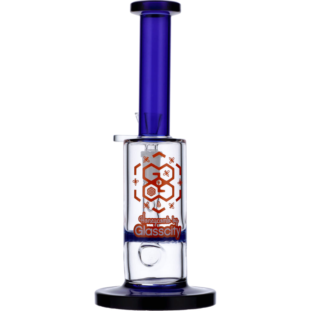 Straight Tube Colored Glass Bong | Blue | Front view 