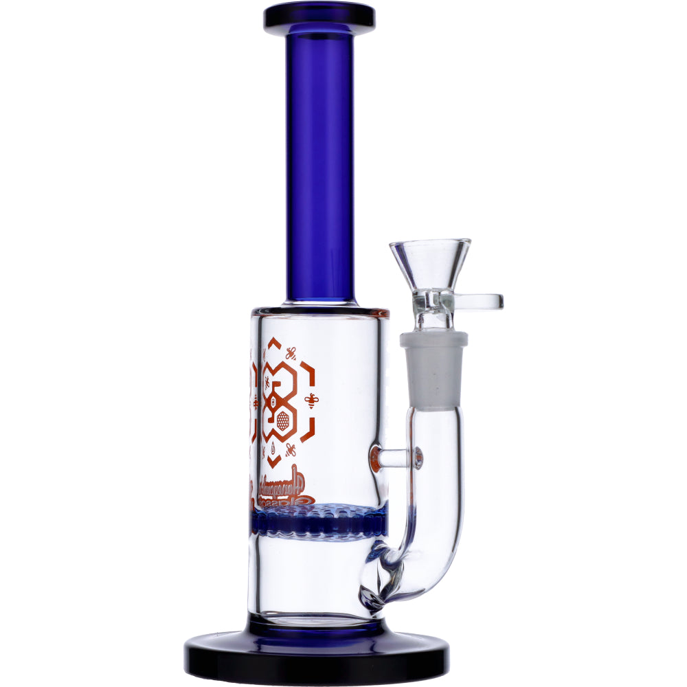Straight Tube Colored Glass Bong | Blue | Side view 4