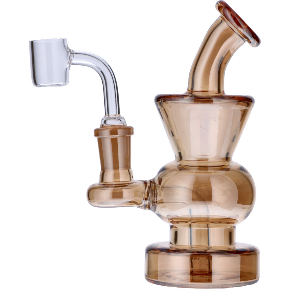 Curvy Base Bubbler with Fixed Downstem | Gold | Side view 1