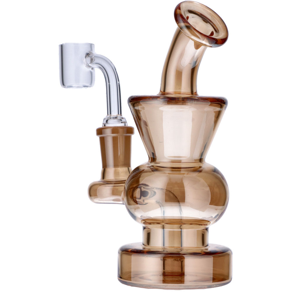Curvy Base Bubbler with Fixed Downstem | Gold | Side view 2