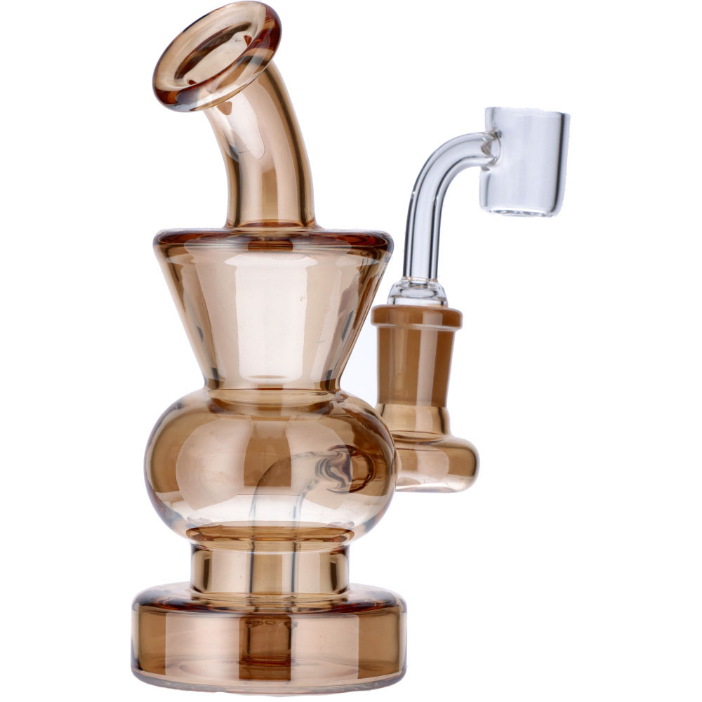 Curvy Base Bubbler with Fixed Downstem | Gold | Side view 3