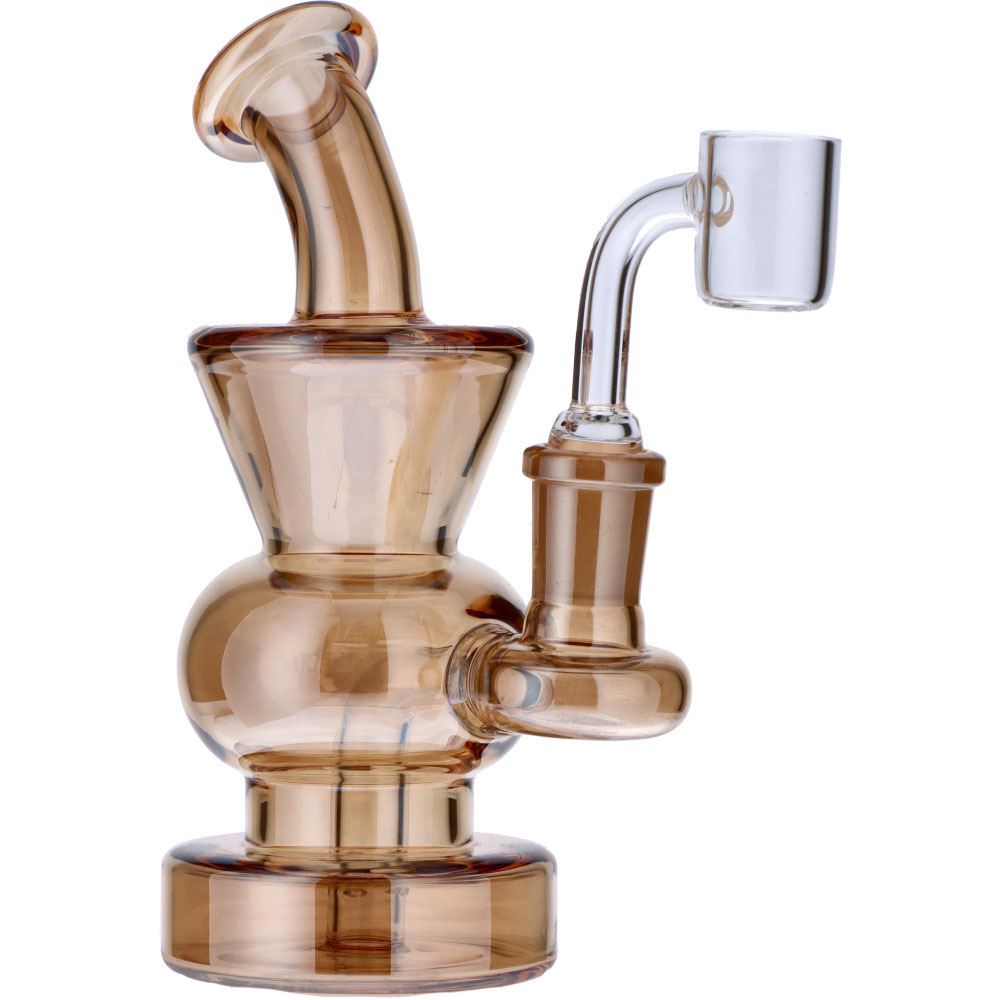 Curvy Base Bubbler with Fixed Downstem | Gold | Side view 4