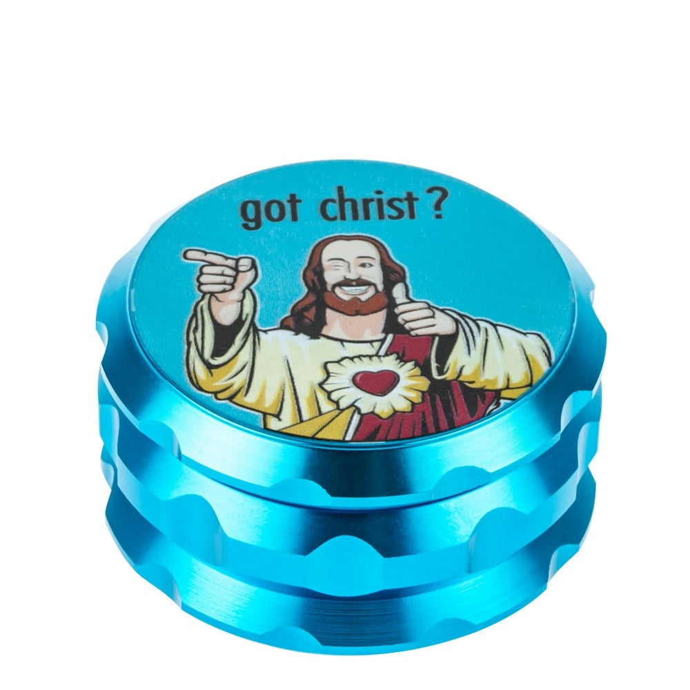 Jay and Silent Bob Aluminum Grinder | Buddy Christ | Aqua - Top View 