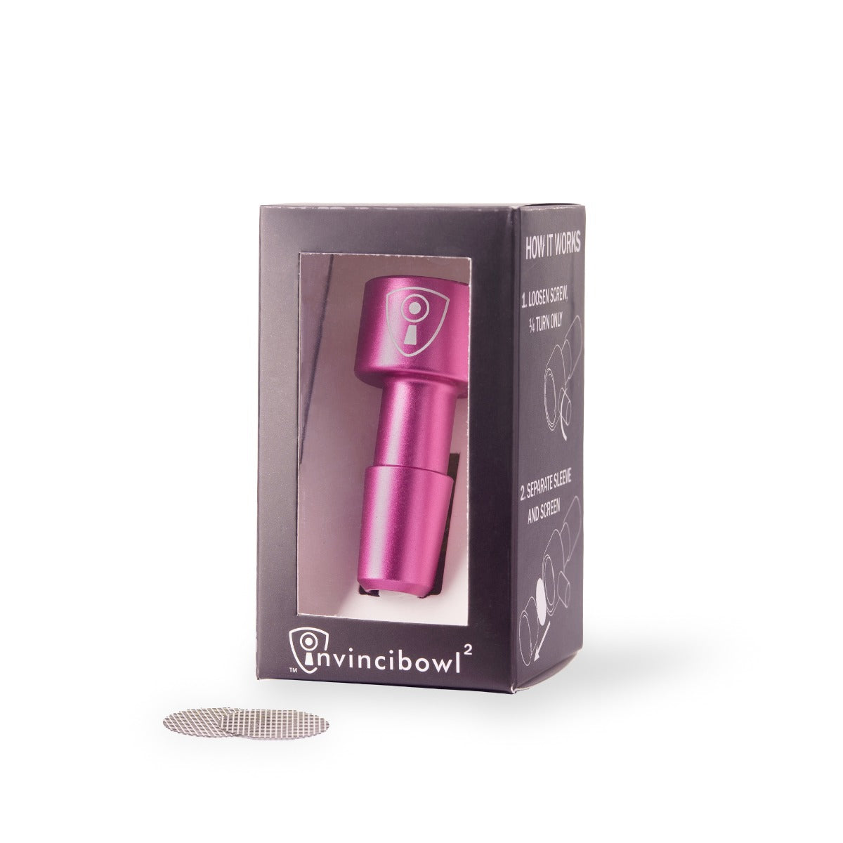 Invincibowl Metal Bowl with Screen and Male Joint | 14.5mm | Pink | Bowl in Box with Screens