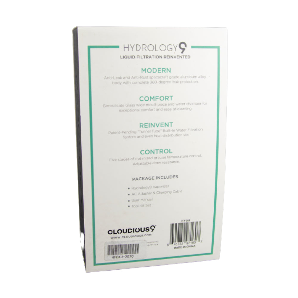 Cloudious 9 Hydrology9 Original Liquid Filtration Dry Herb Vaporizer | Back of box
