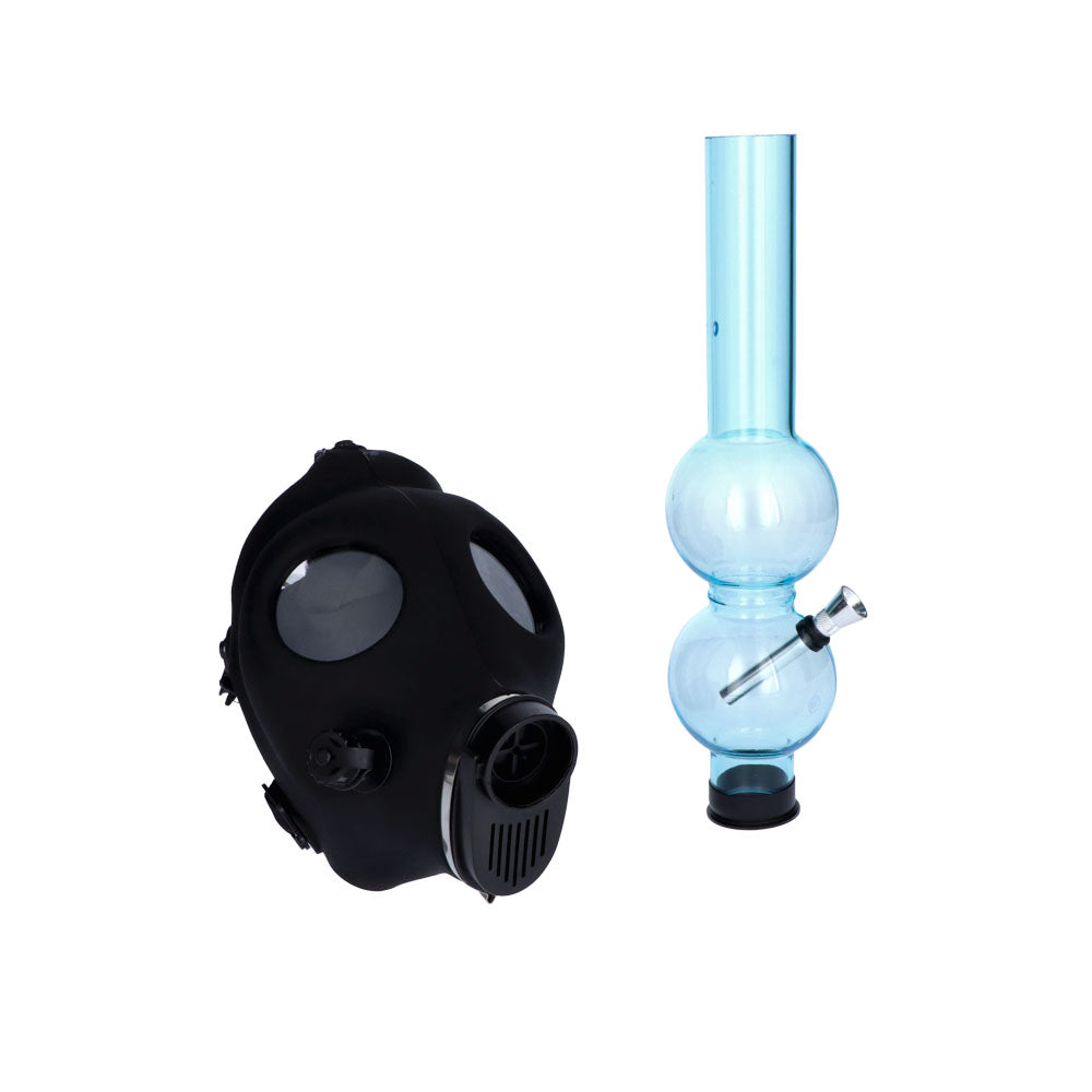 Silicone Gas Mask Bong with Acrylic Double Bubble Tube | Black - Disassembled