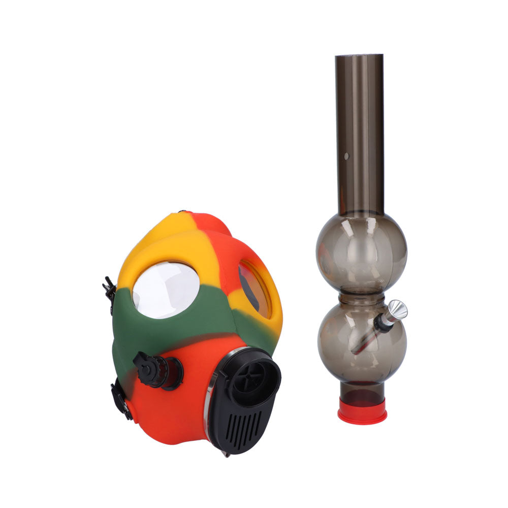 Silicone Gas Mask Bong with Acrylic Double Bubble Tube | Rasta - Disassembled