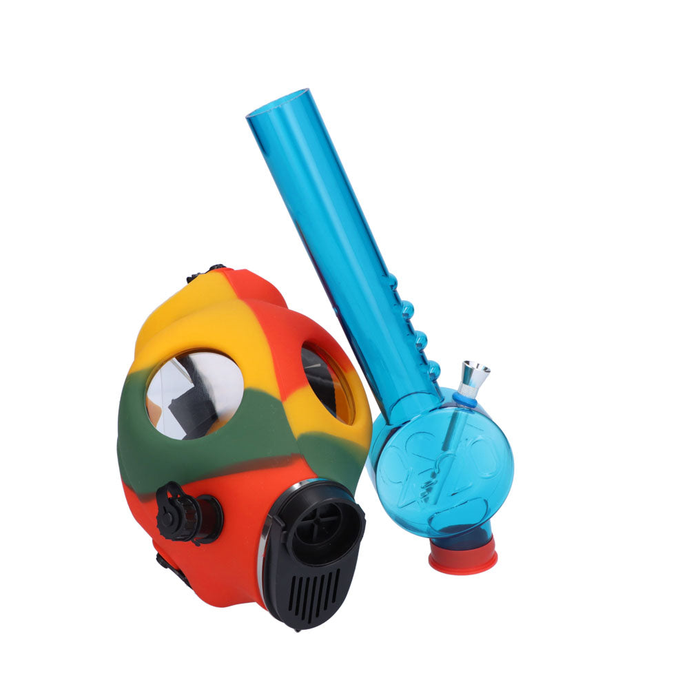 Silicone Rasta Gas Mask Bong with Acrylic Bubble Tube - Disassembled