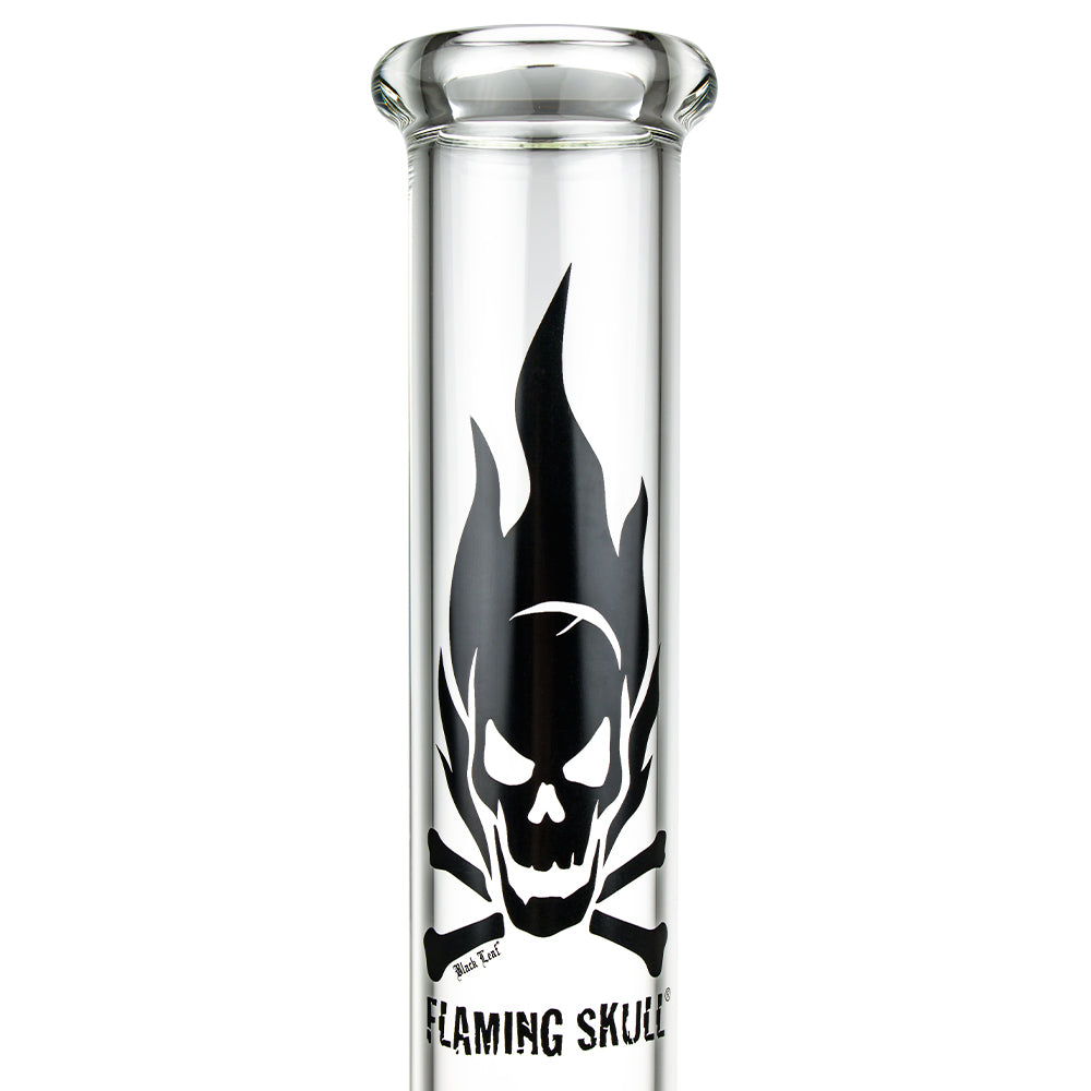 Black Leaf - Flaming Skull Percolator Bong - Clear - Logo