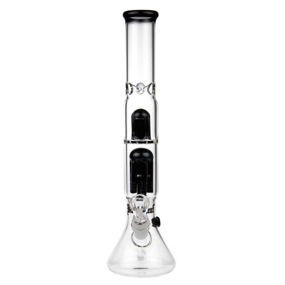 Black Leaf Beaker Base Ice Bong with 6-arm Perc | Black - Front View