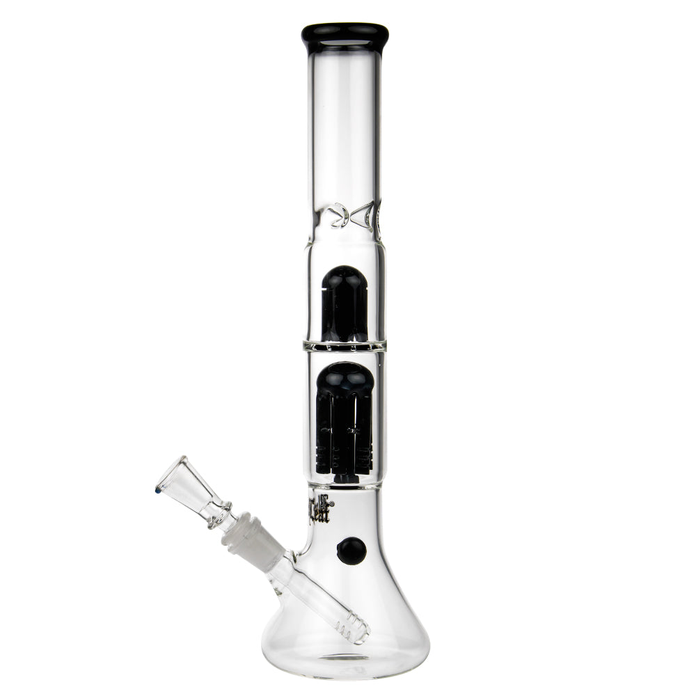 Black Leaf Beaker Base Ice Bong with 6-arm Perc | Black - Side View 3