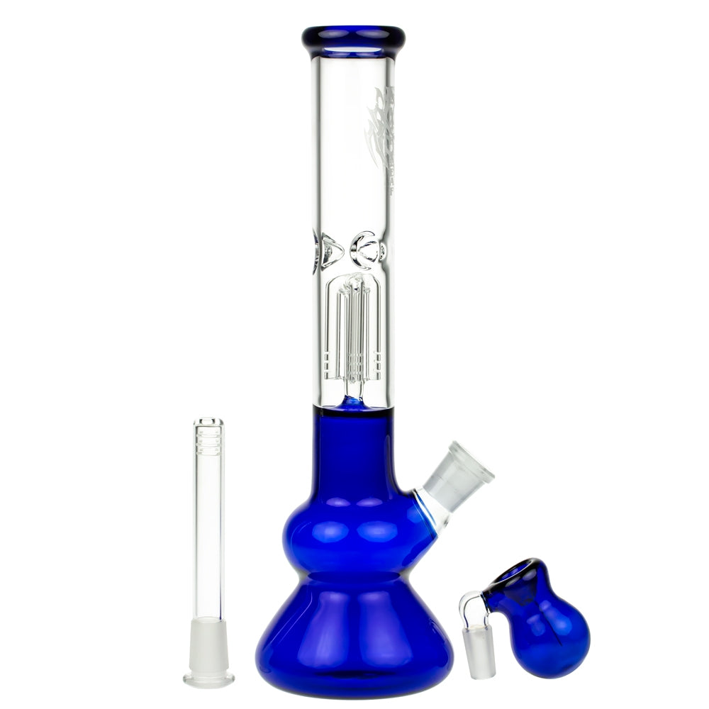 Black Leaf 4-arm Perc Bong with Ash Catcher | Blue - Downstem and Ashcatcher Bowl Included 