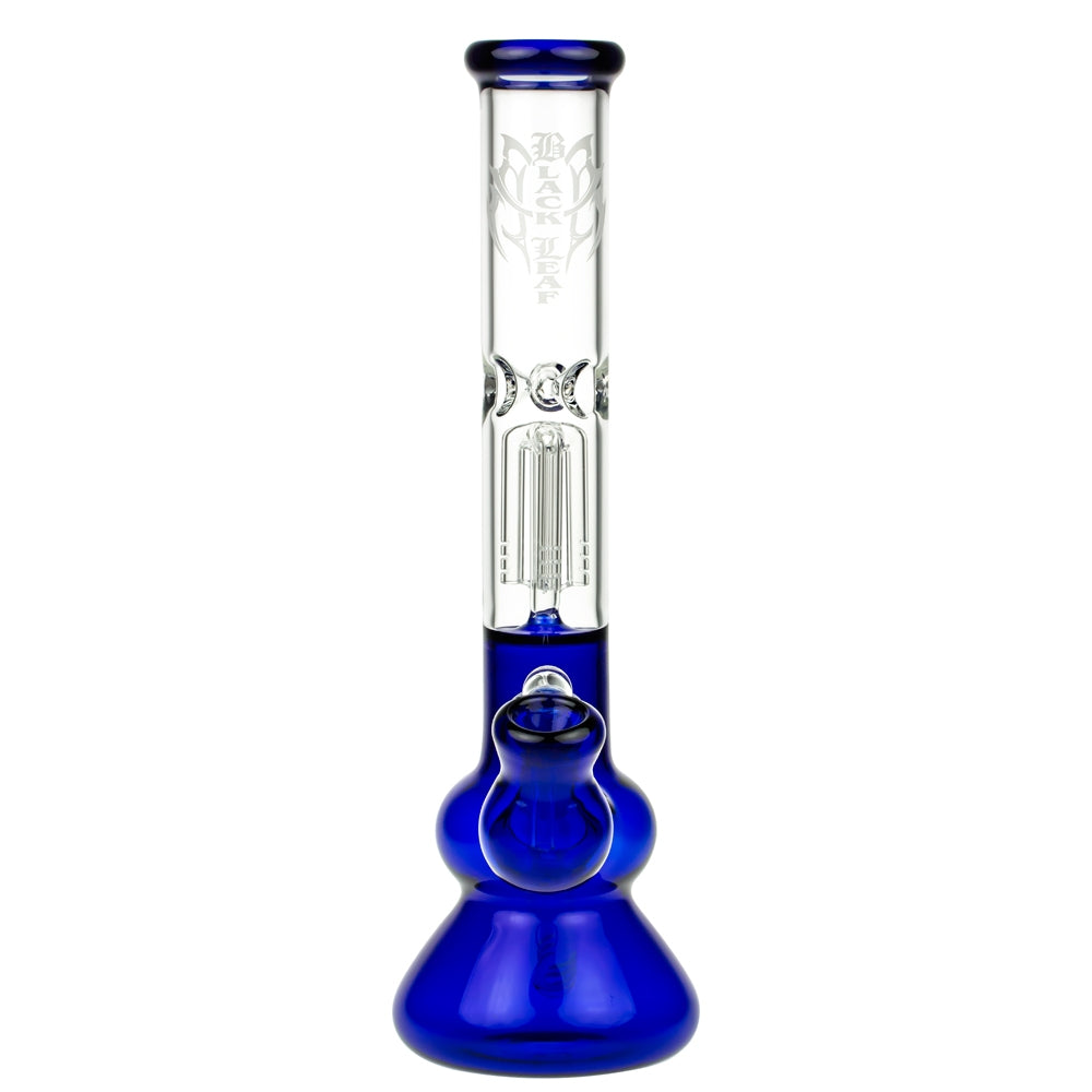 Black Leaf 4-arm Perc Bong with Ash Catcher | Blue - Front View 