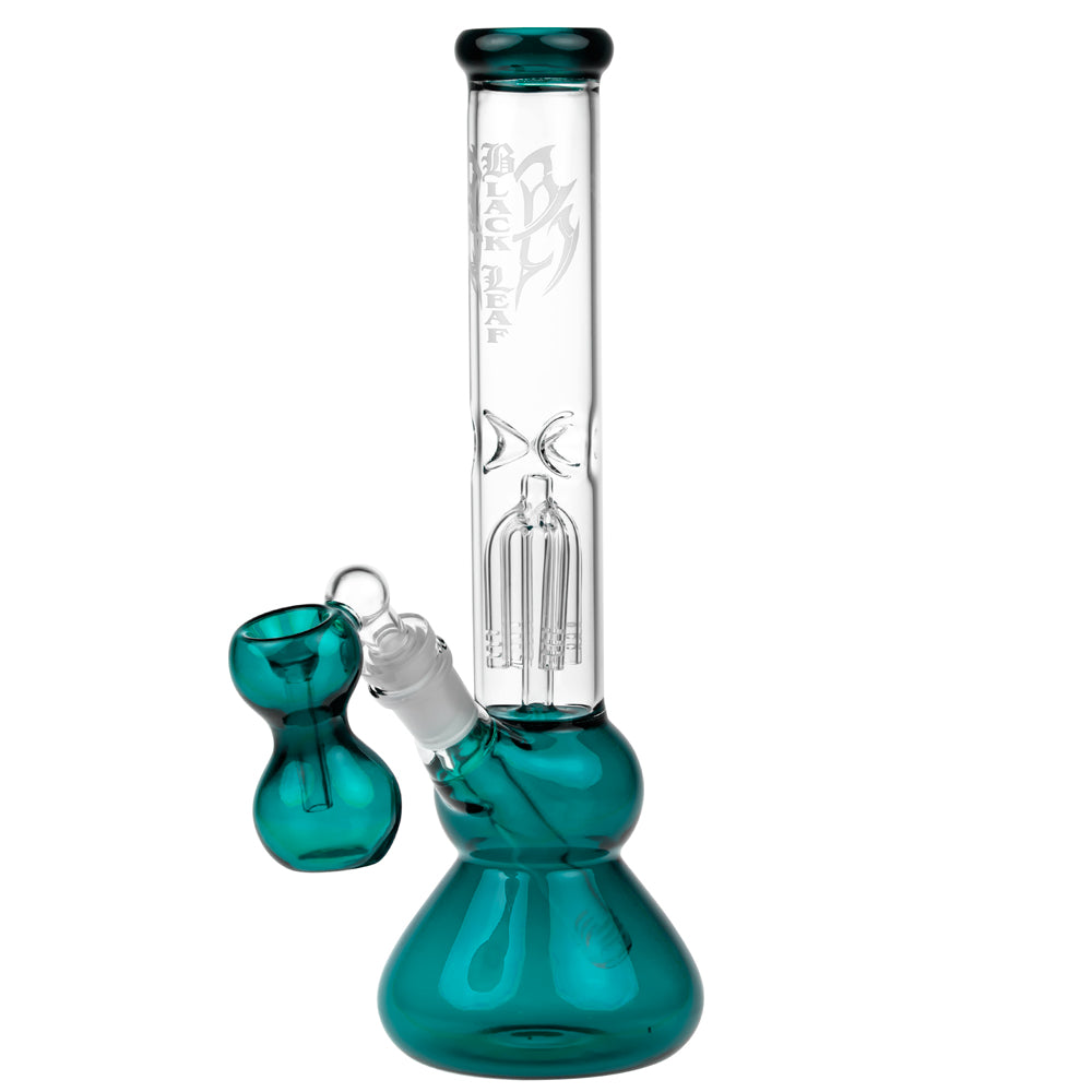 Black Leaf 4-arm Perc Bong with Ash Catcher | Emerald Green - Side View 2