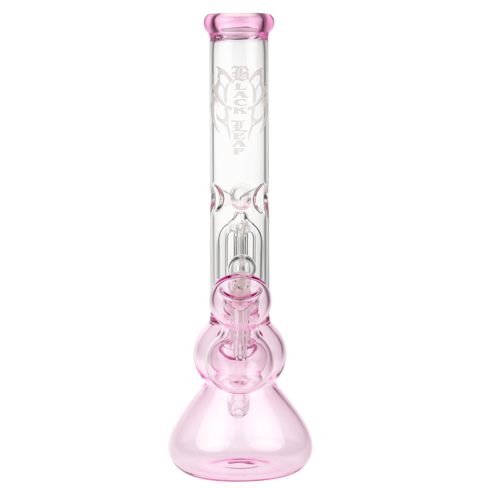Black Leaf 4-arm Perc Bong with Ash Catcher | Pink - Front View