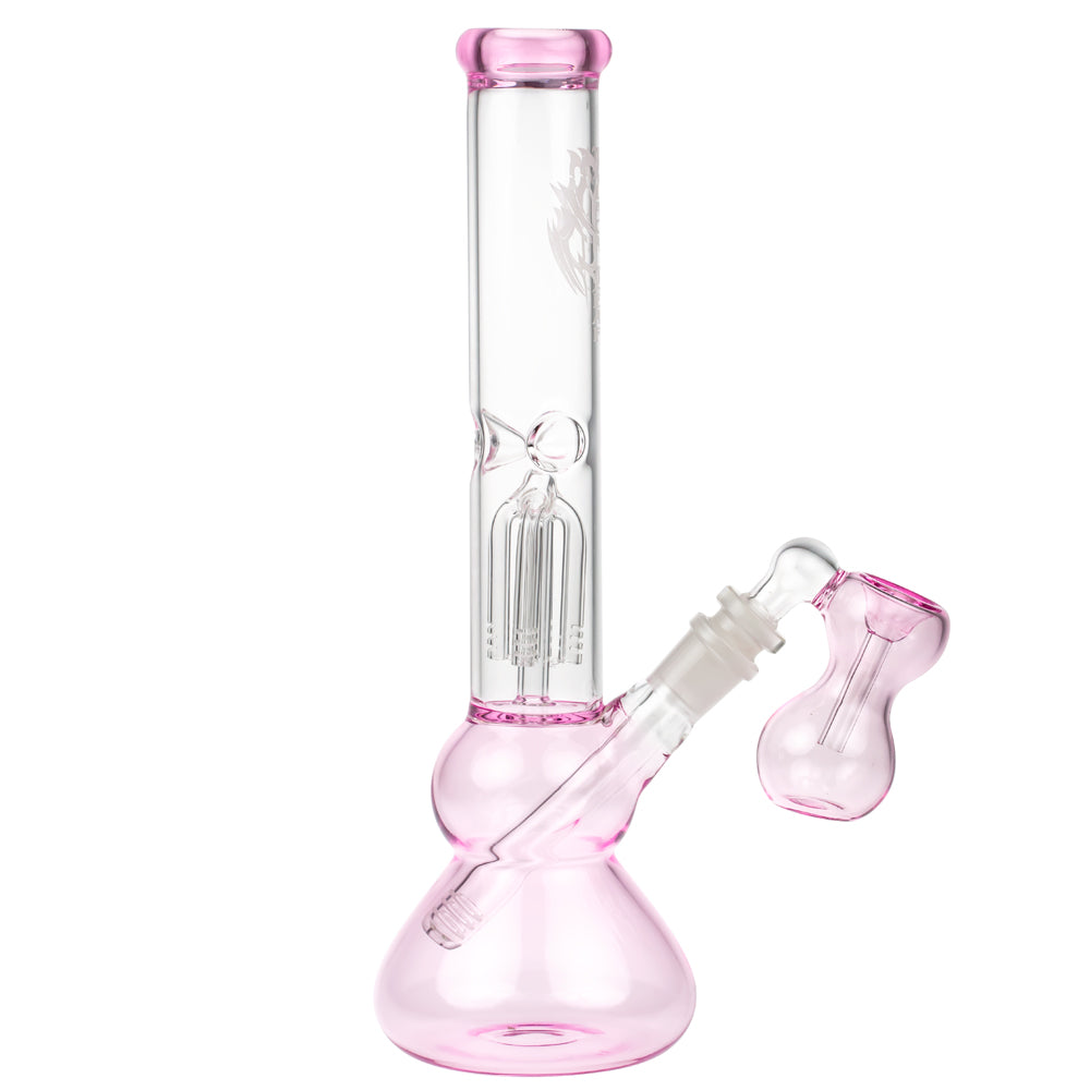 Black Leaf 4-arm Perc Bong with Ash Catcher | Pink - Side View 6