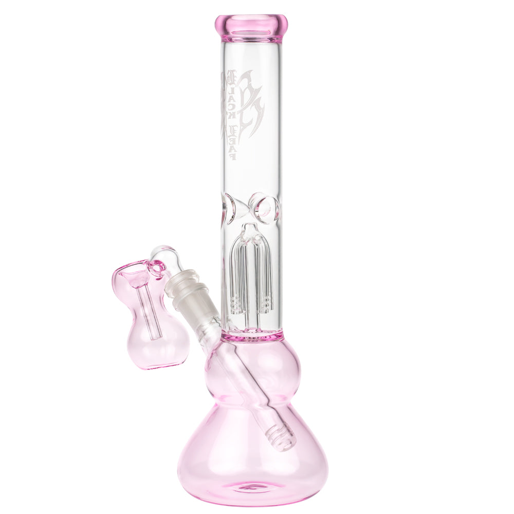 Black Leaf 4-arm Perc Bong with Ash Catcher | Pink - Side View 4