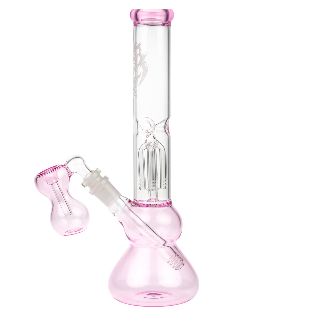 Black Leaf 4-arm Perc Bong with Ash Catcher | Pink - Side View 3