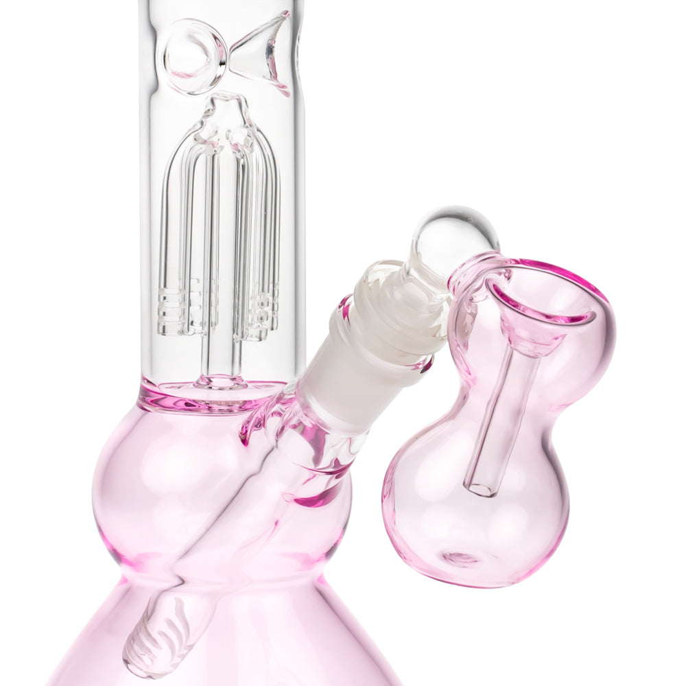 Black Leaf 4-arm Perc Bong with Ash Catcher | Pink - Close Up Percolator