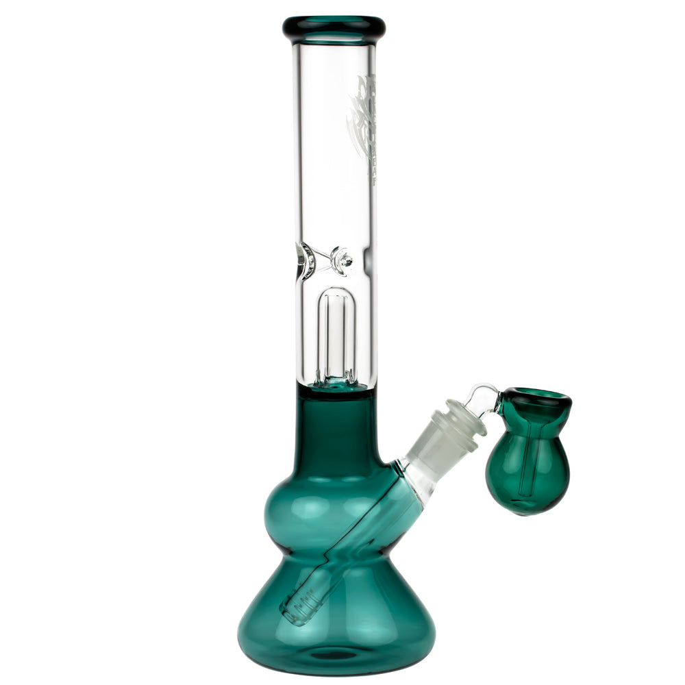 Black Leaf Glass Beaker Base Ice Bong with Precooler - Emerald Green - Side View 6