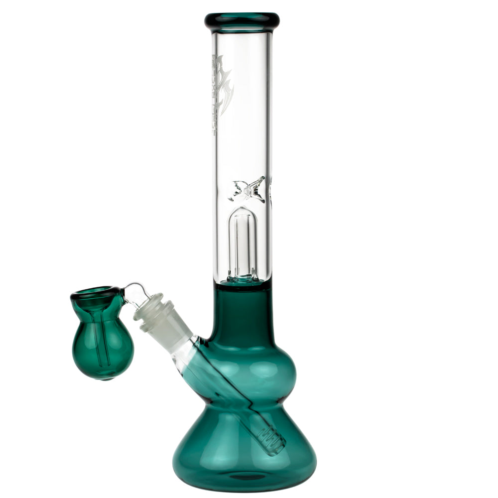 Black Leaf Glass Beaker Base Ice Bong with Precooler - Emerald Green - Side View 3