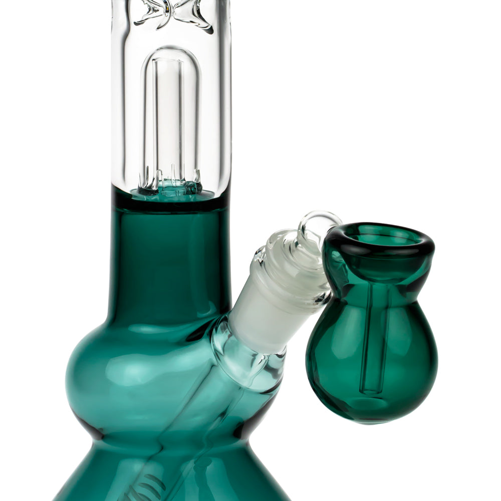 Black Leaf Glass Beaker Base Ice Bong with Precooler - Emerald Green - 3-Arm Percolator