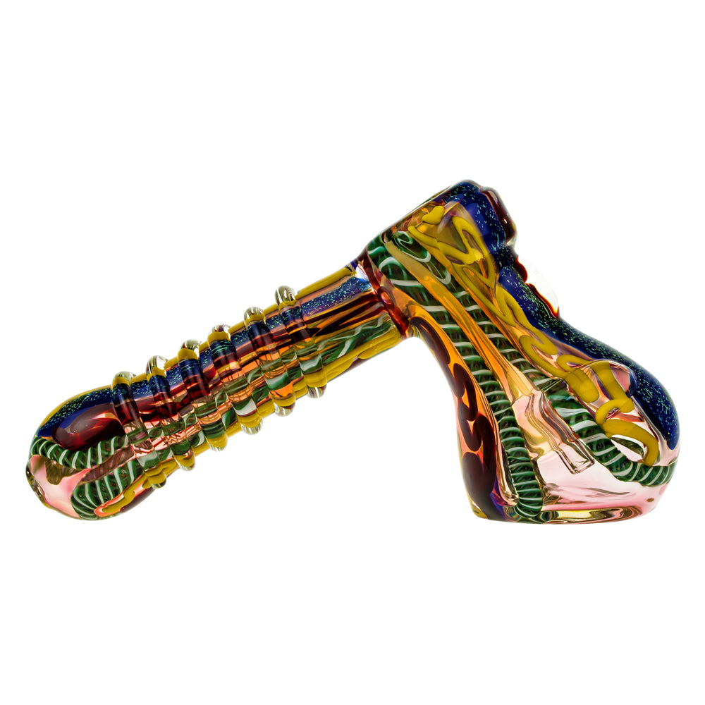 G-Spot Glass Hammer Bubbler Pipe - Fumed with Dichro and Color Stripes - Side View 4
