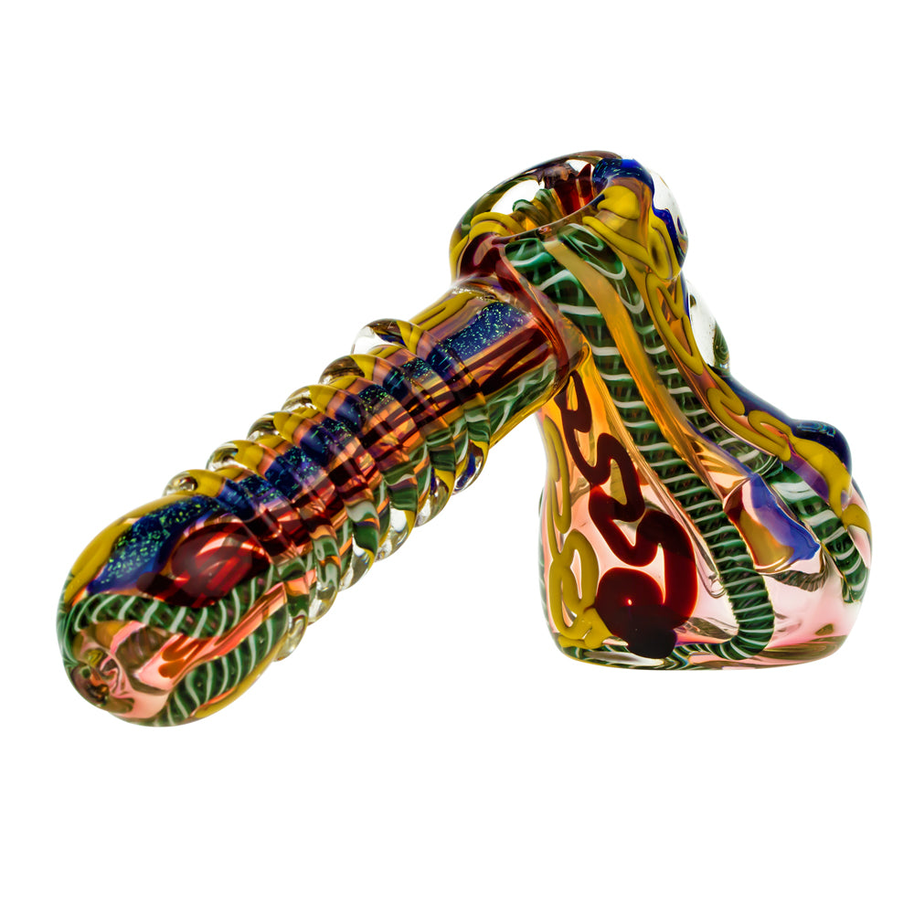G-Spot Glass Hammer Bubbler Pipe - Fumed with Dichro and Color Stripes - Side View 3
