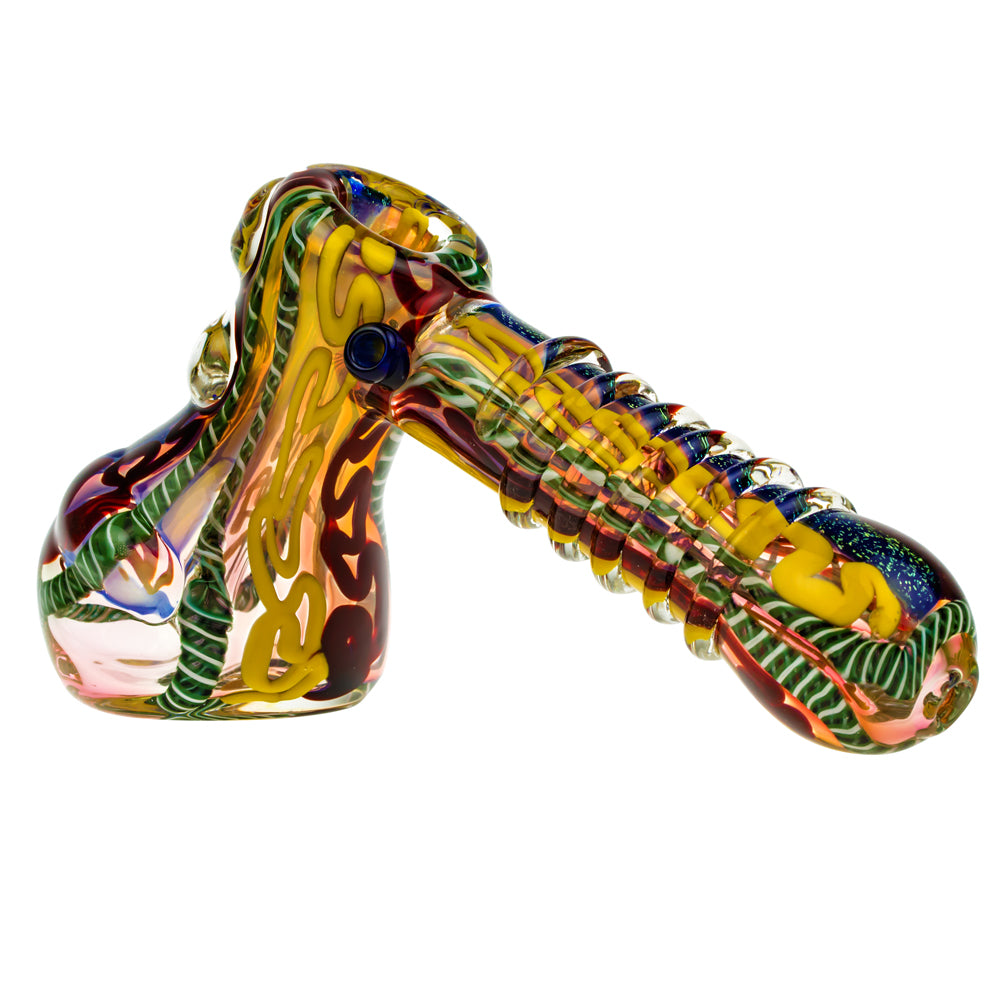 G-Spot Glass Hammer Bubbler Pipe - Fumed with Dichro and Color Stripes - Side View 2