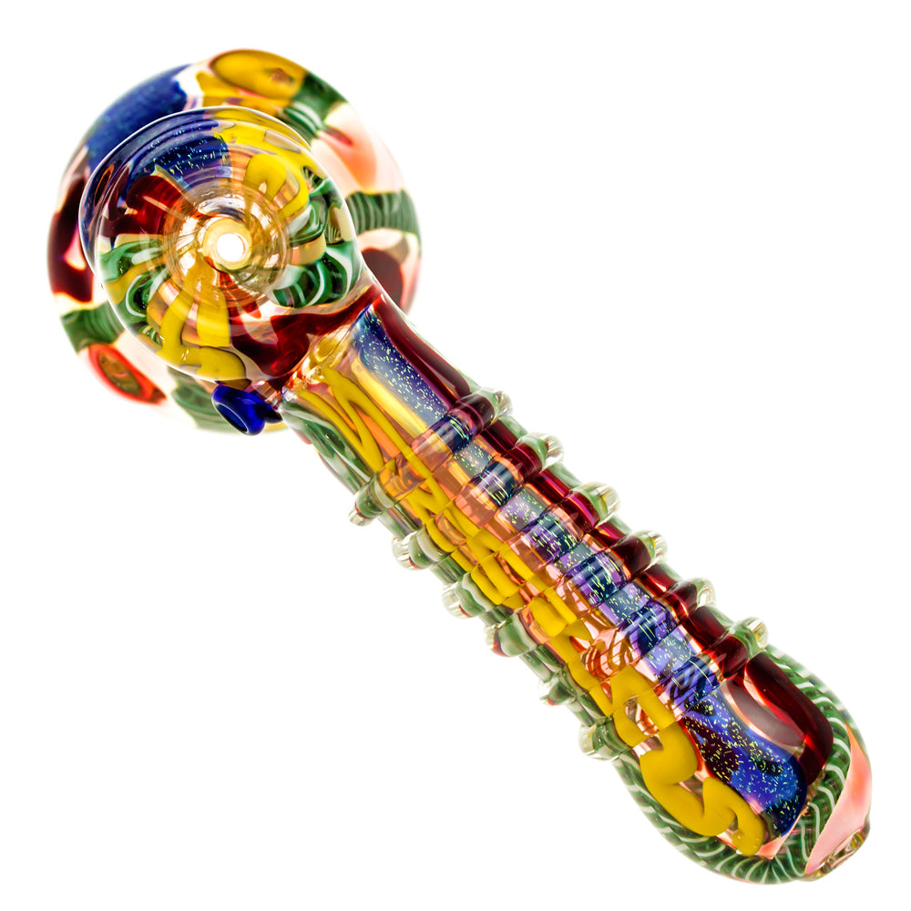 G-Spot Glass Hammer Bubbler Pipe - Fumed with Dichro and Color Stripes -Top View 2