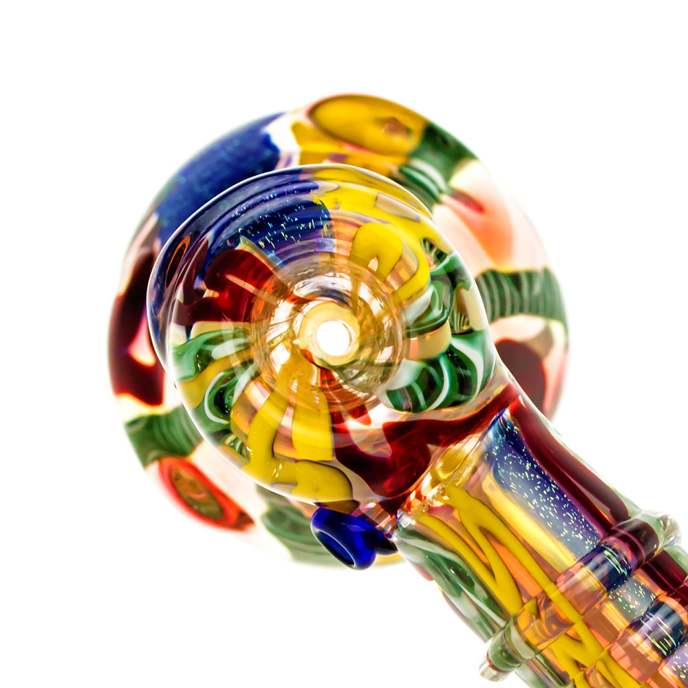 G-Spot Glass Hammer Bubbler Pipe - Fumed with Dichro and Color Stripes - Top View 3