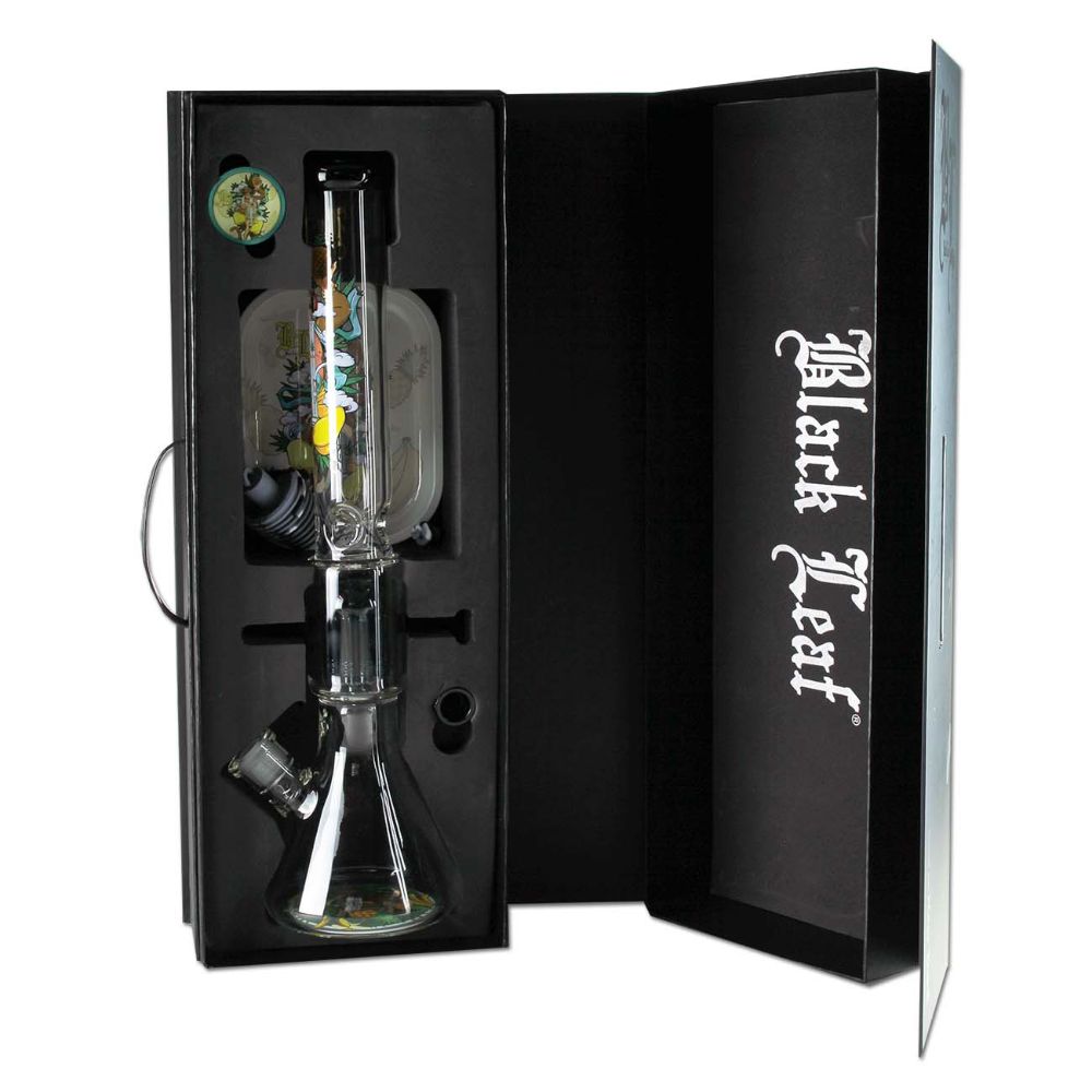 Black Leaf Hanuman Beaker Ice Bong with 10-Arm Tree Perc | Box Set - Box Open