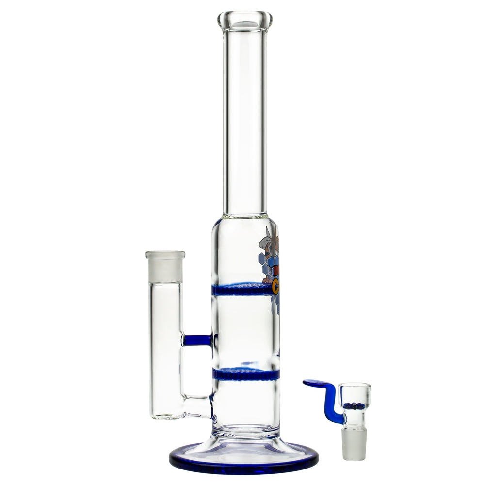 Black Leaf Glass Bong with Double HoneyComb Disc Perc | 32cm - Bowl Included