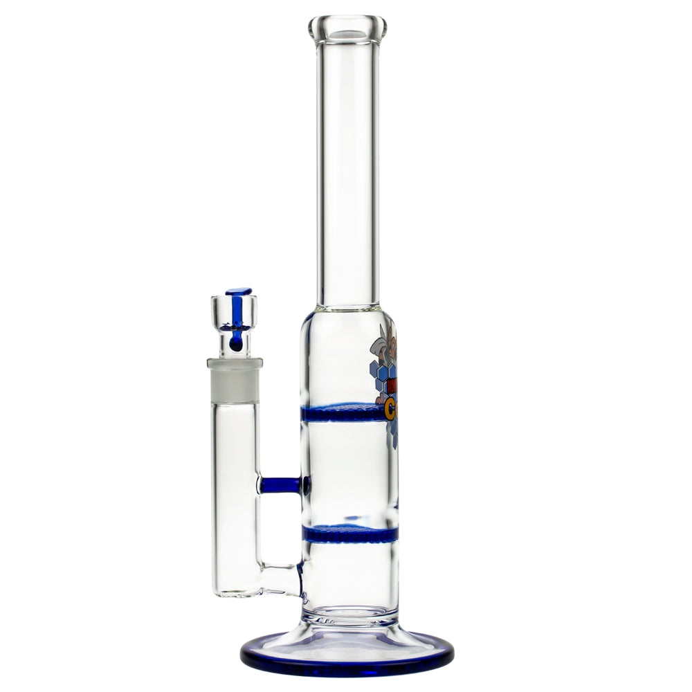 Black Leaf Glass Bong with Double HoneyComb Disc Perc | 32cm - Side View 3