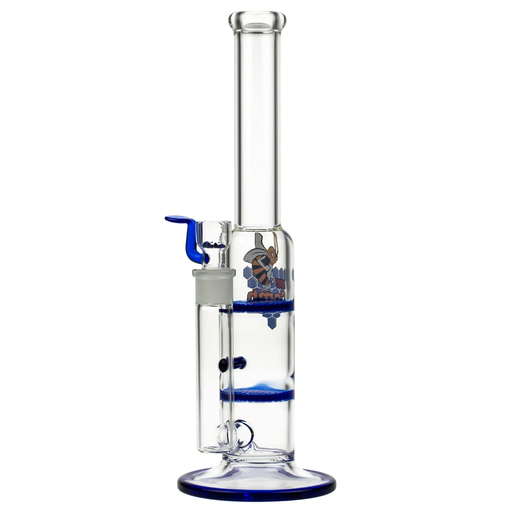 Black Leaf Glass Bong with Double HoneyComb Disc Perc | 32cm - Side View 2