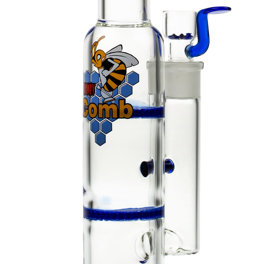 Black Leaf Glass Bong with Double HoneyComb Disc Perc | 32cm - Close Up HoneyComb Discs