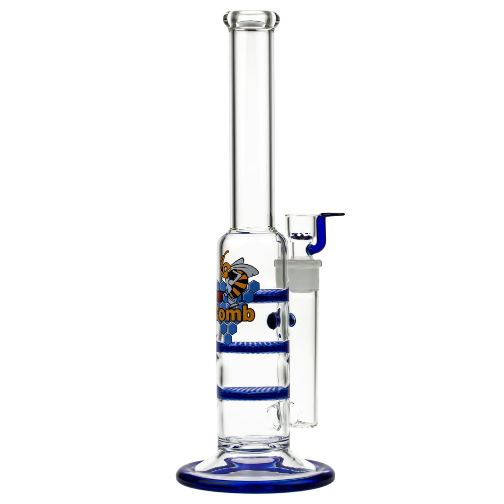 Black Leaf Glass Bong with Triple HoneyComb Disc Perc | 32cm - Side View 5