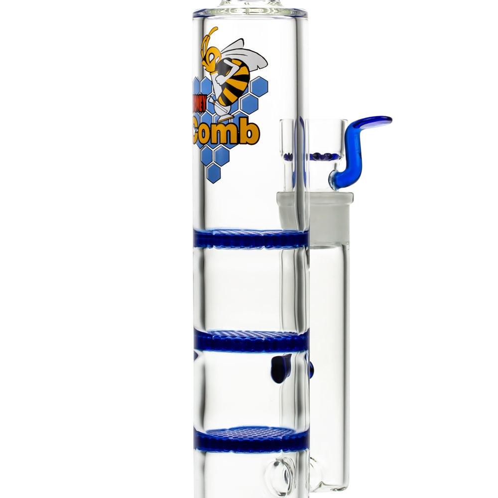 Black Leaf Glass Bong with Triple HoneyComb Disc Perc | 42.5cm - Close Up HoneyComb Discs