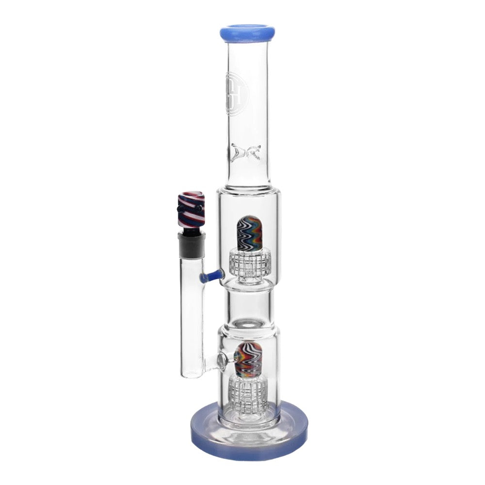 High Society Gemini Premium Wig Wag Bong | Blue | side view 2
