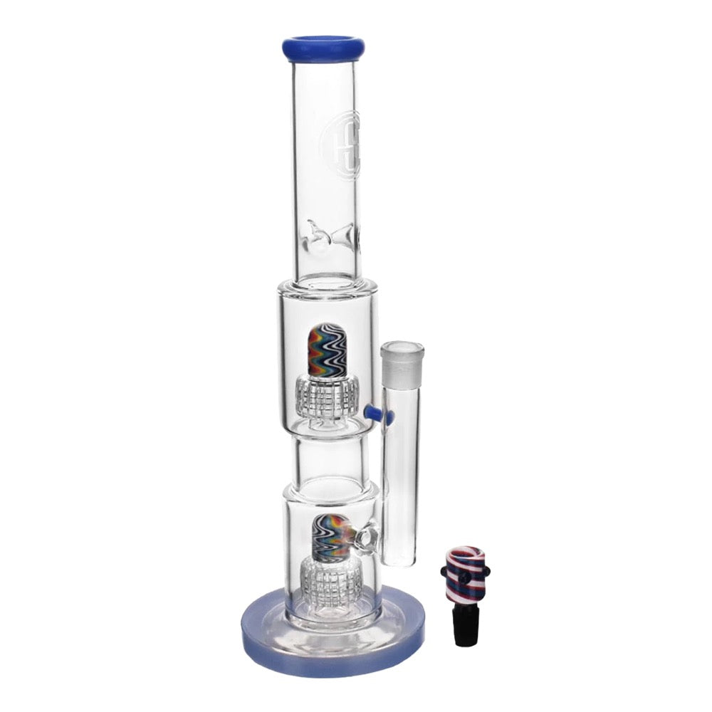 High Society Gemini Premium Wig Wag Bong | Blue | side view 3