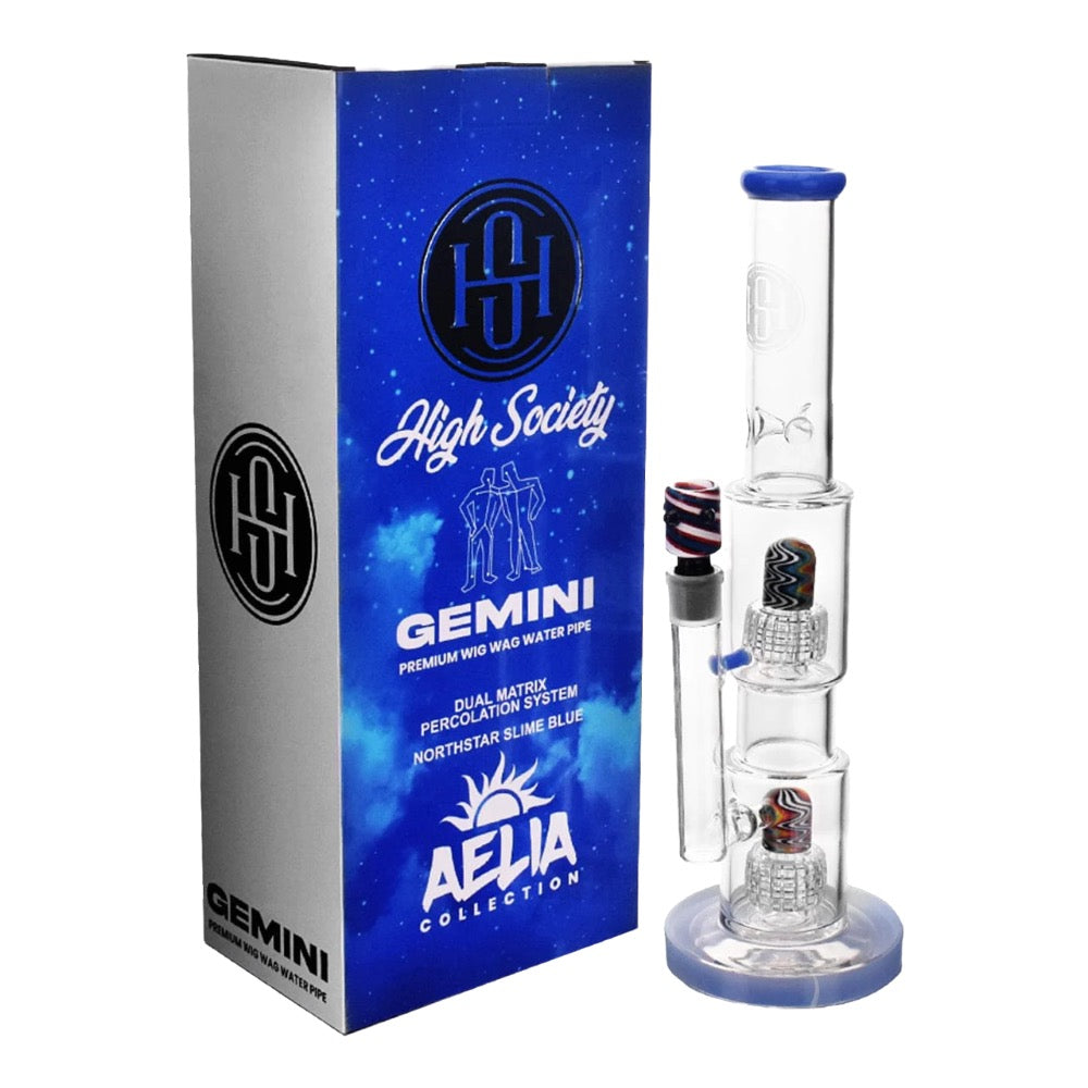 High Society Gemini Premium Wig Wag Bong | Blue | box