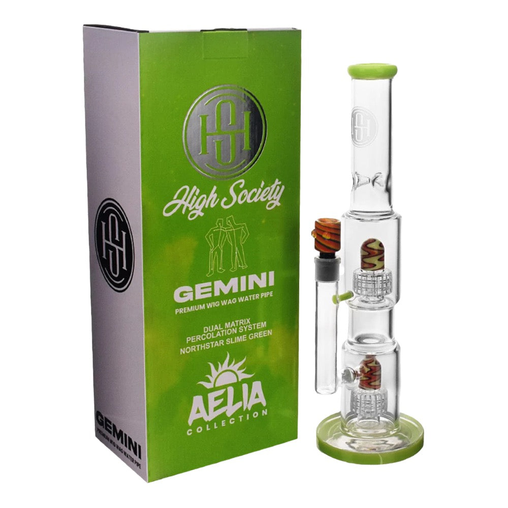 High Society Gemini Premium Wig Wag Bong | Green | box