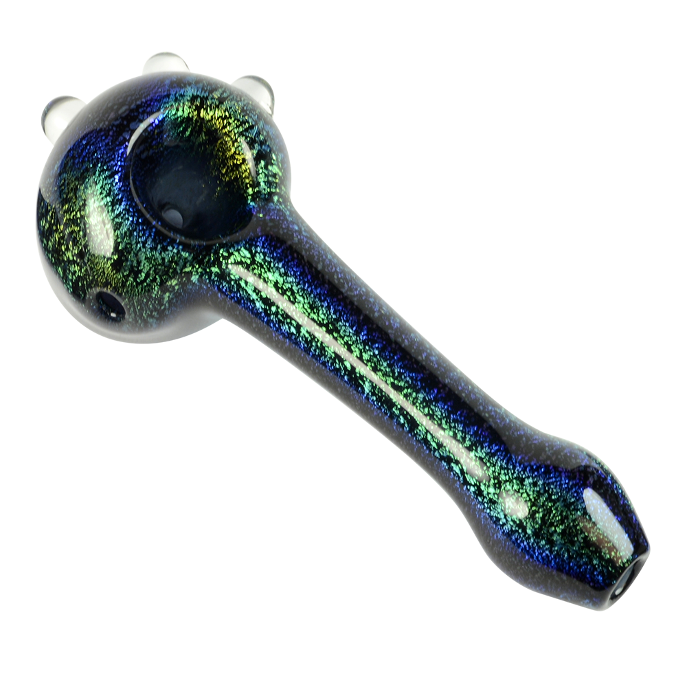 LA Pipes Blue Dichro Dropper Spoon Pipe with Marbles - Top View Left 