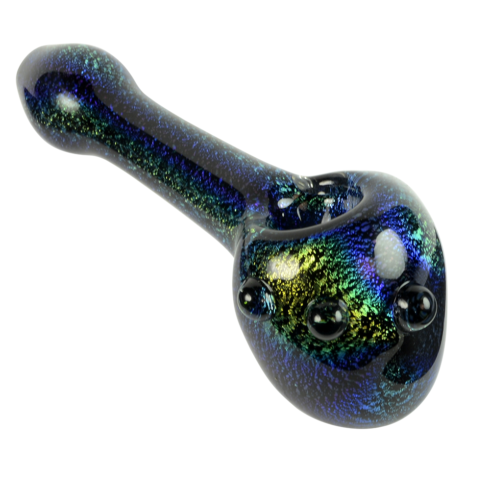 LA Pipes Blue Dichro Dropper Spoon Pipe with Marbles - Front View 