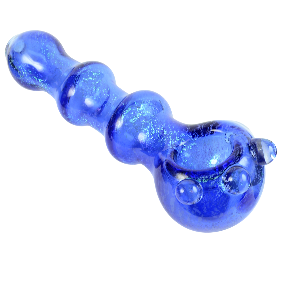 LA Pipes Blue Dichro Spoon Pipe with Marbles and Maria's - Side View 
