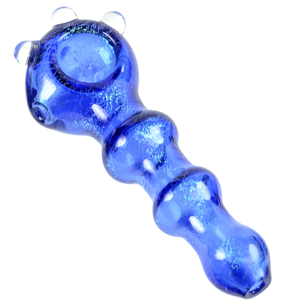 LA Pipes Blue Dichro Spoon Pipe with Marbles and Maria's - Top View Left 
