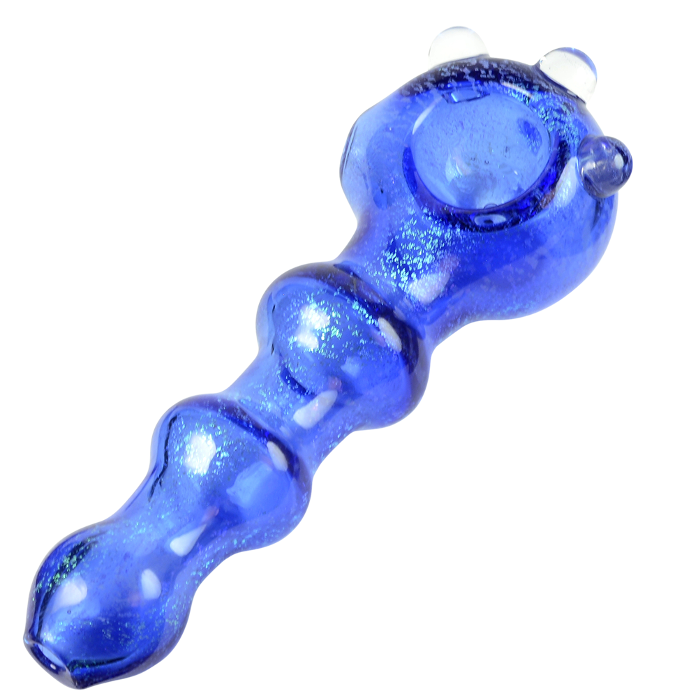 LA Pipes Blue Dichro Spoon Pipe with Marbles and Maria's - Top View Right 