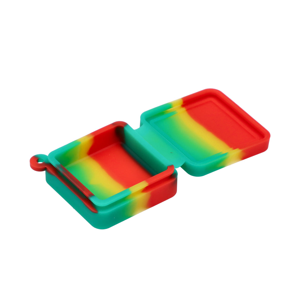 Silicone Square Keychain Stash Container | 9ml | Rasta | Inside view