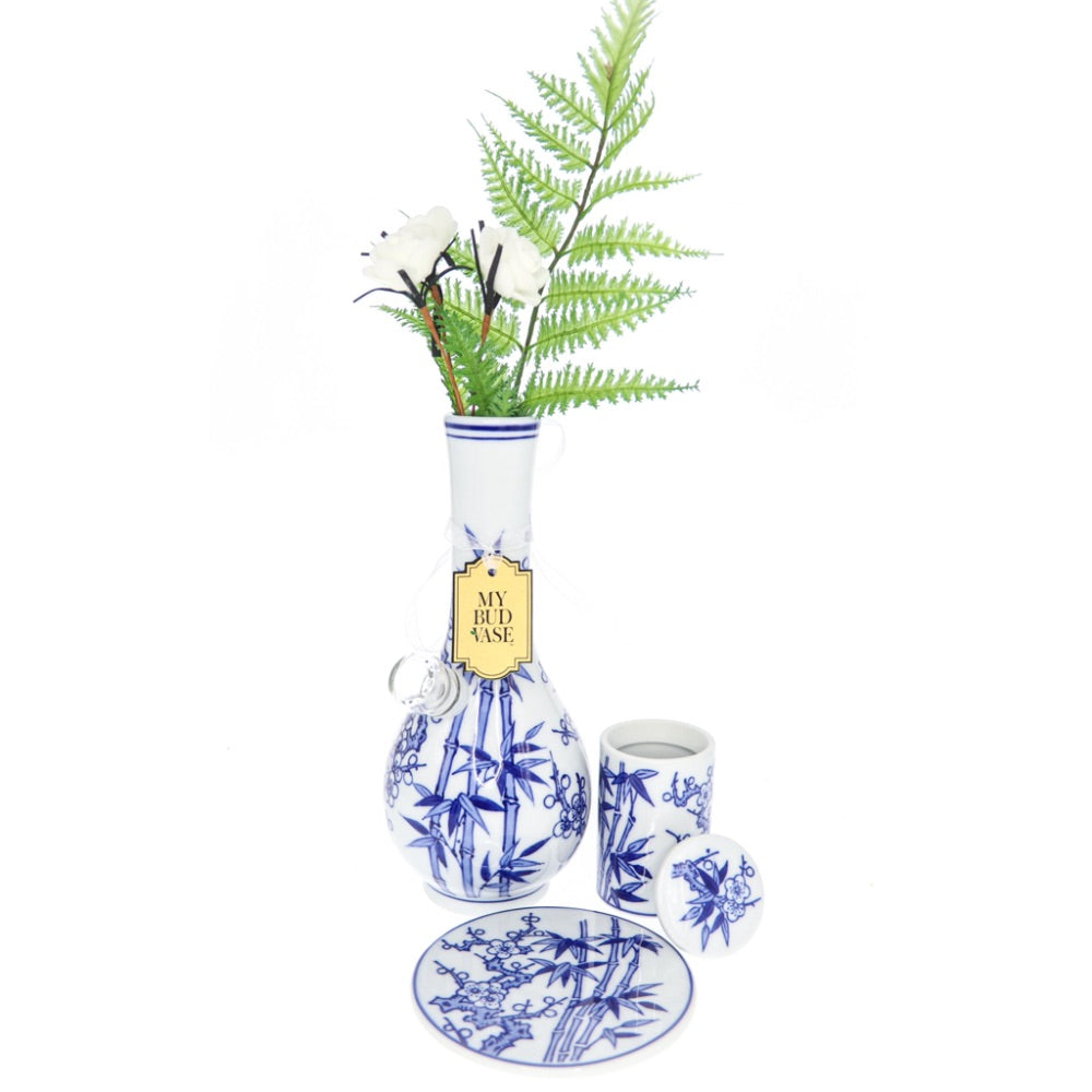 My Bud Vase "Luck" Chinese Porcelain Vase Bong | with flowers
